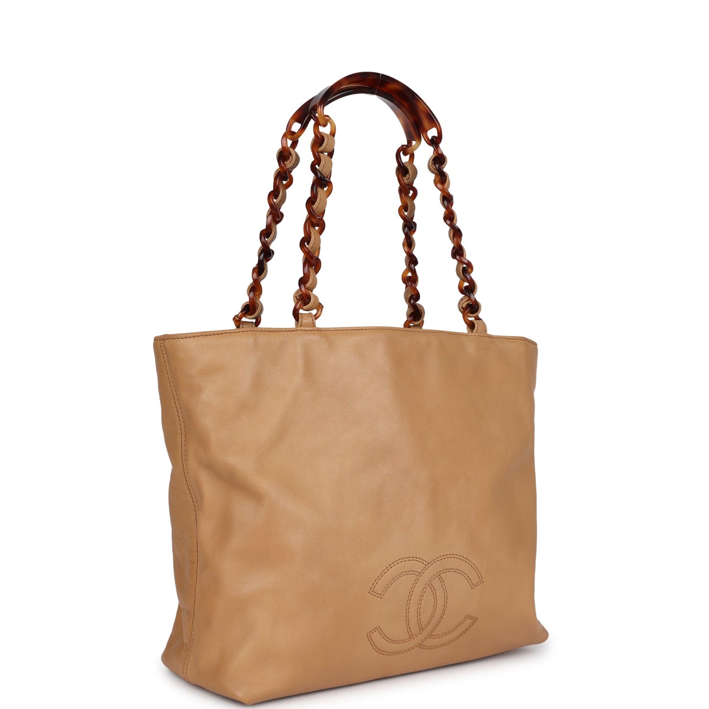 Chanel  CC Shopping Tote Beige Lambskin Tortoiseshell Bakelite Hardware
