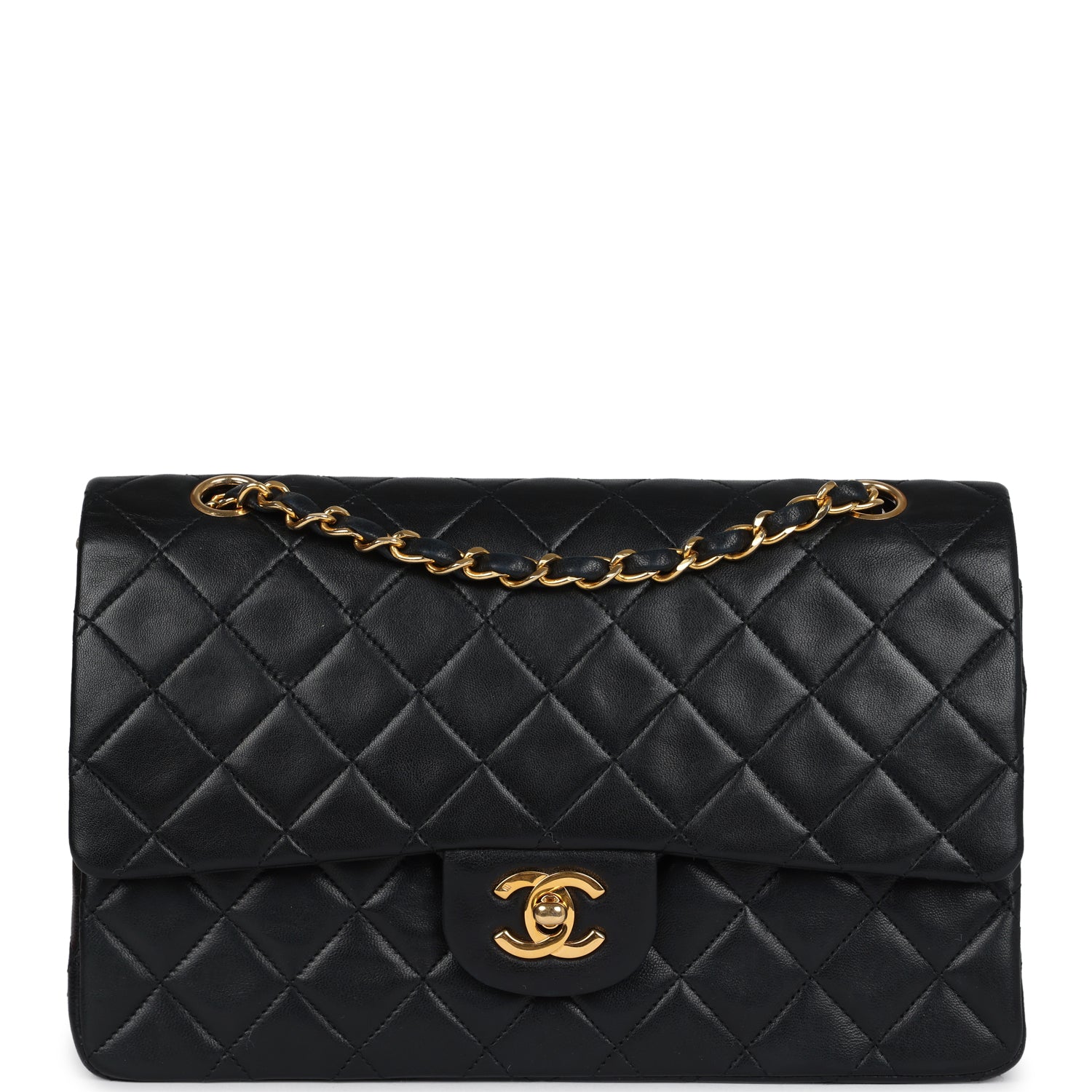 Chanel Medium Classic Double Flap Bag Black Lambskin Gold Hardware