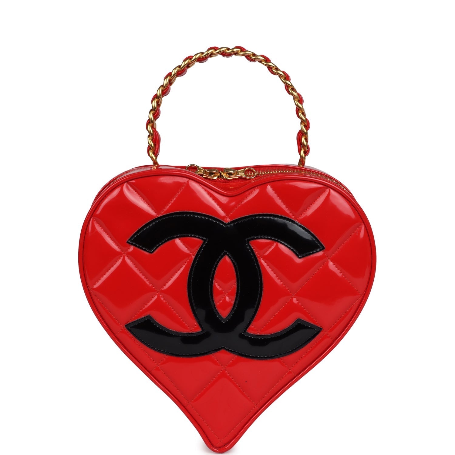Chanel Heart Vanity Bag Red and Black Patent Antique Gold Hardware