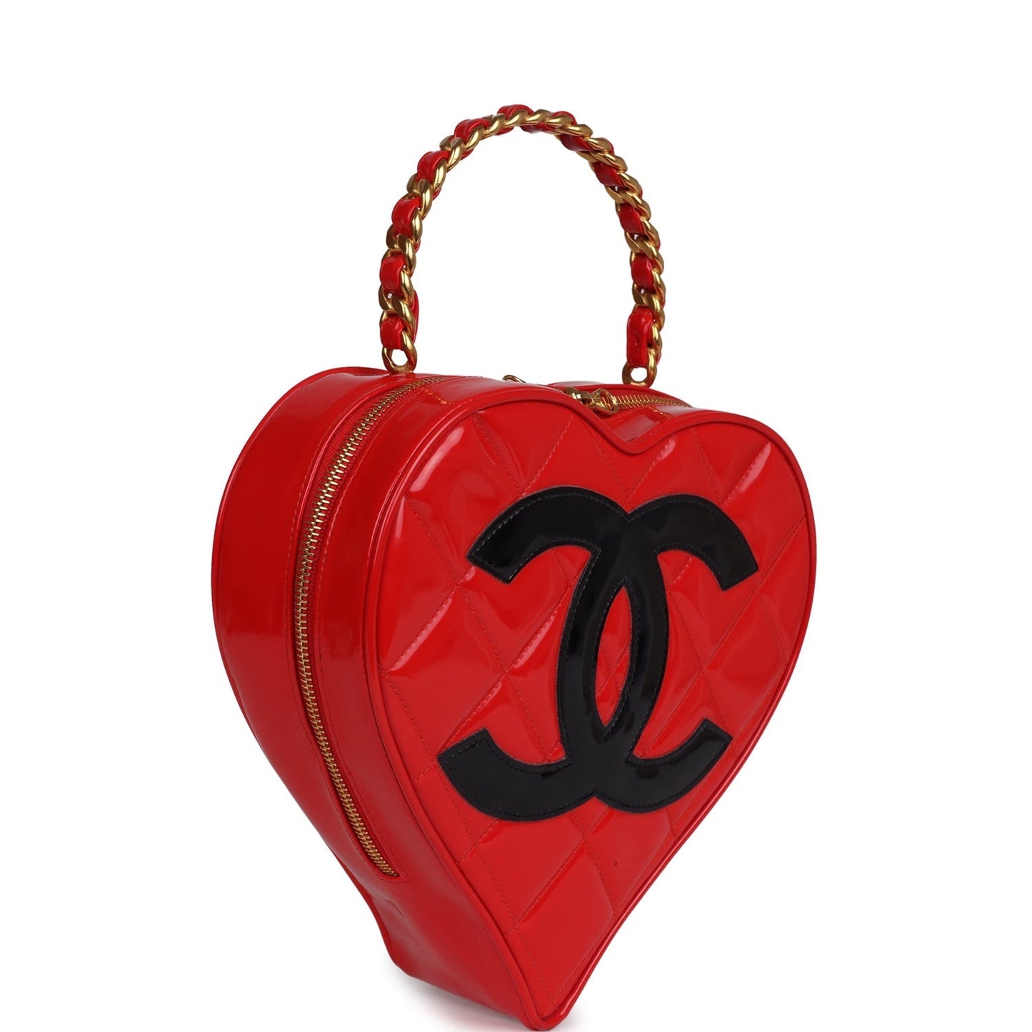 Chanel  Heart Vanity Bag Red and Black Patent Antique Gold Hardware