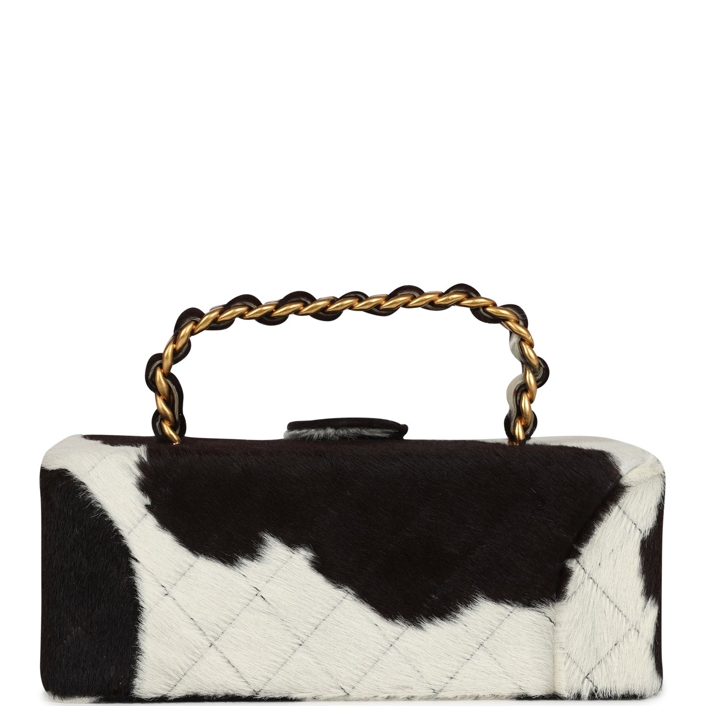 Chanel Rectangular Vanity Box Brown and White Cow Print Pony Hair Antique Gold Hardware