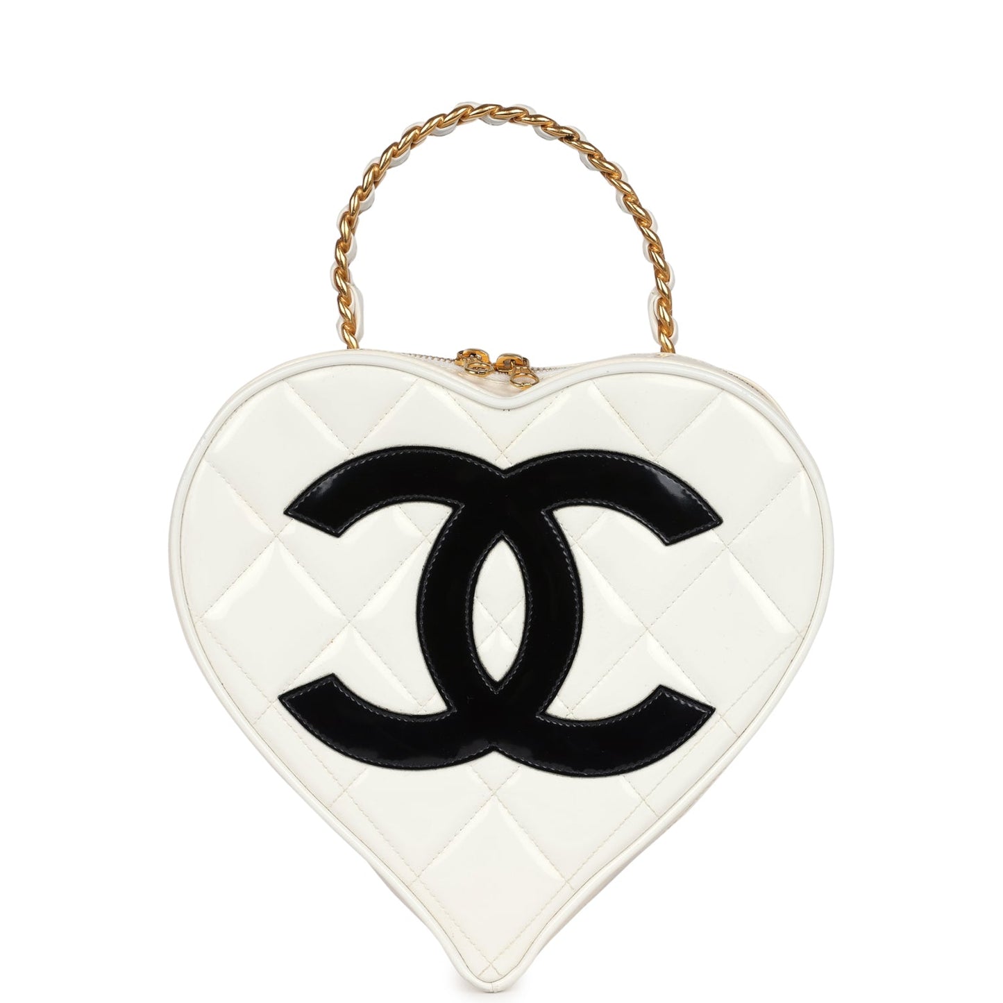 Chanel  Heart Vanity Bag White and Black Patent Antique Gold Hardware