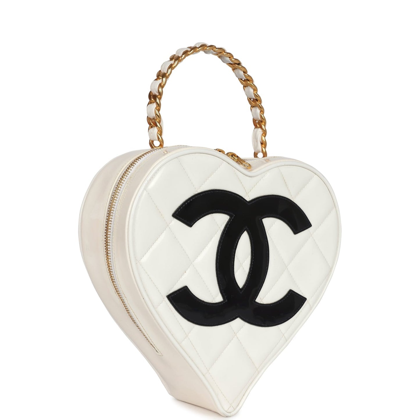 Chanel  Heart Vanity Bag White and Black Patent Antique Gold Hardware
