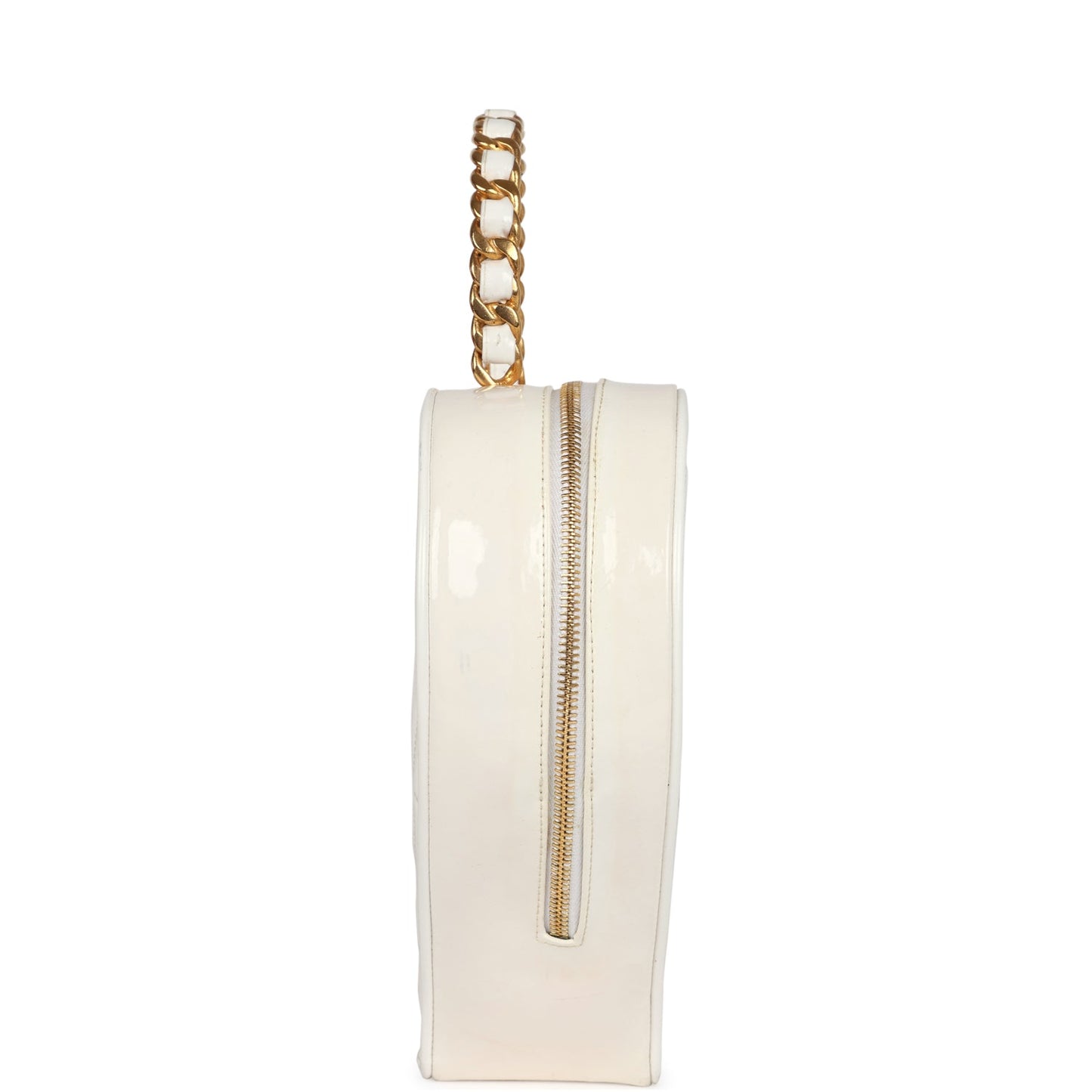 Chanel Heart Vanity Bag White and Black Patent Antique Gold Hardware