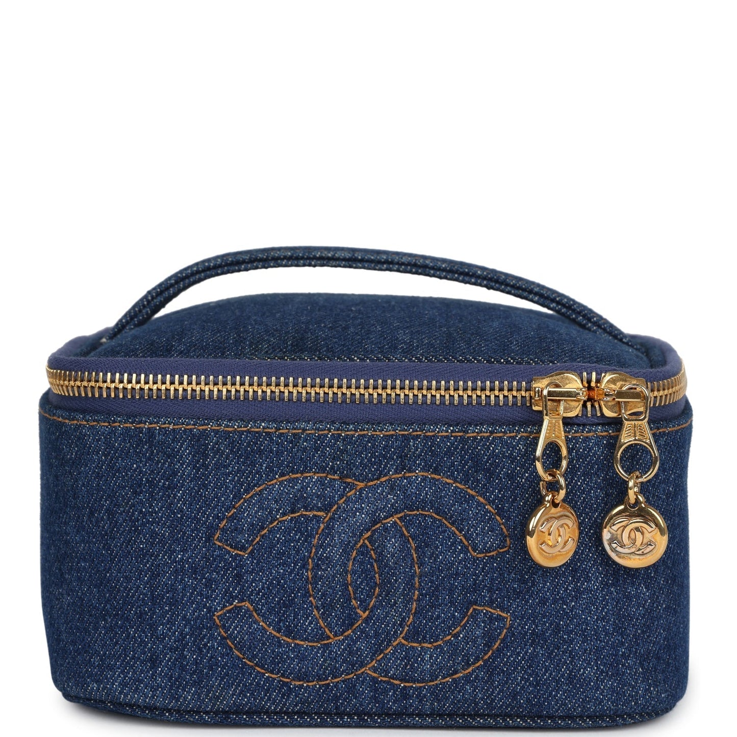 Chanel  Square Vanity Case Dark Blue Denim Gold Hardware