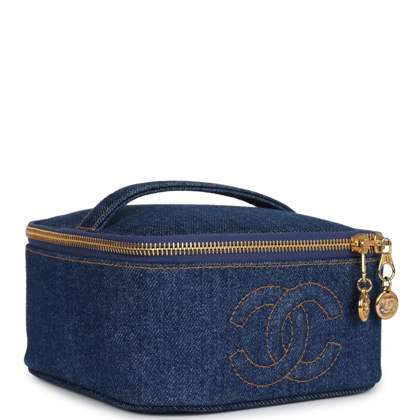 Chanel  Square Vanity Case Dark Blue Denim Gold Hardware