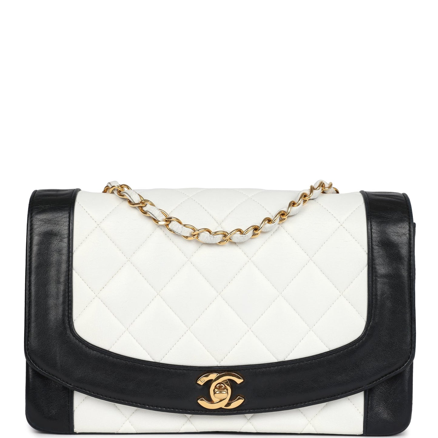 Chanel Medium Diana Flap Bag White and Black Lambskin Gold Hardware