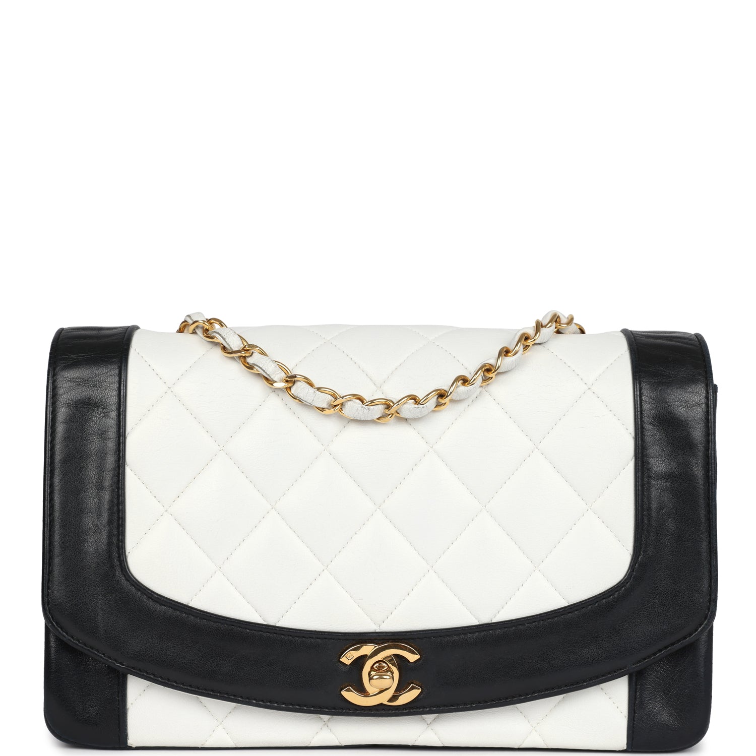 Chanel Medium Diana Flap Bag White and Black Lambskin Gold Hardware
