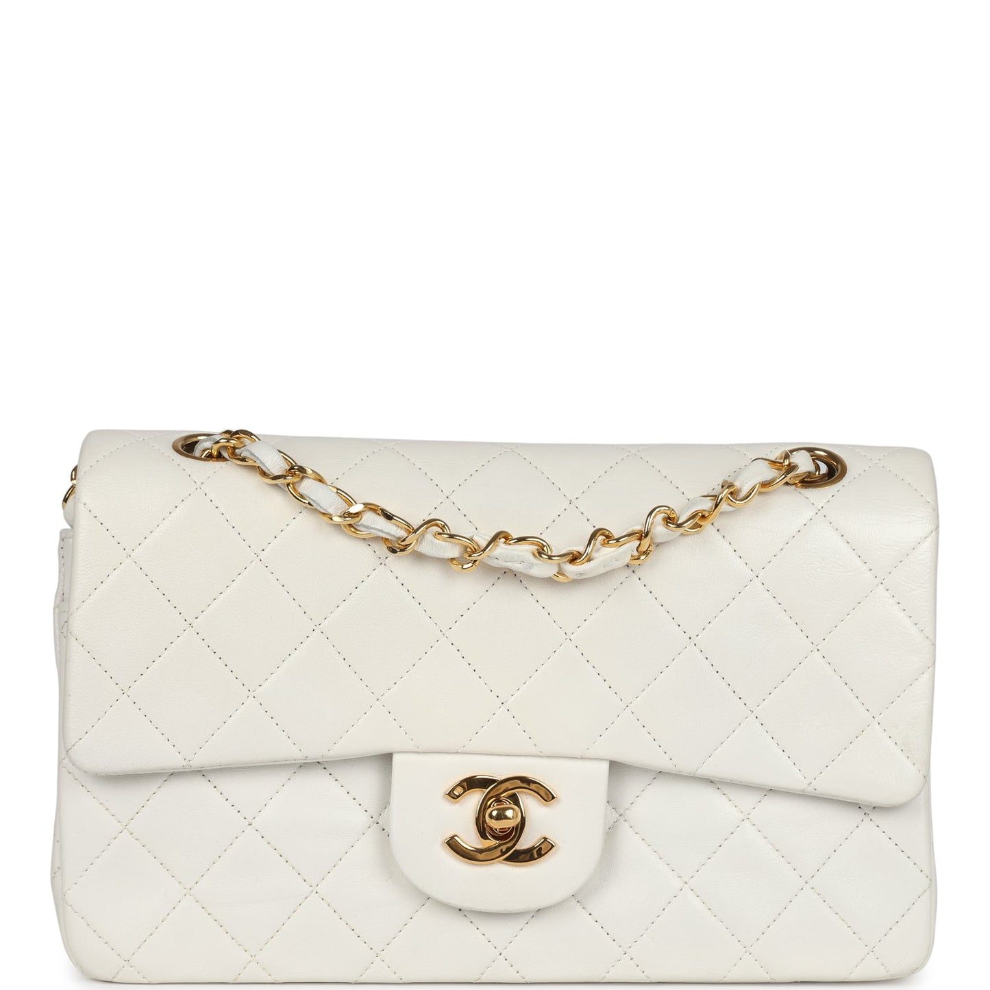 Chanel  Small Classic Double Flap White Lambskin Gold Hardware