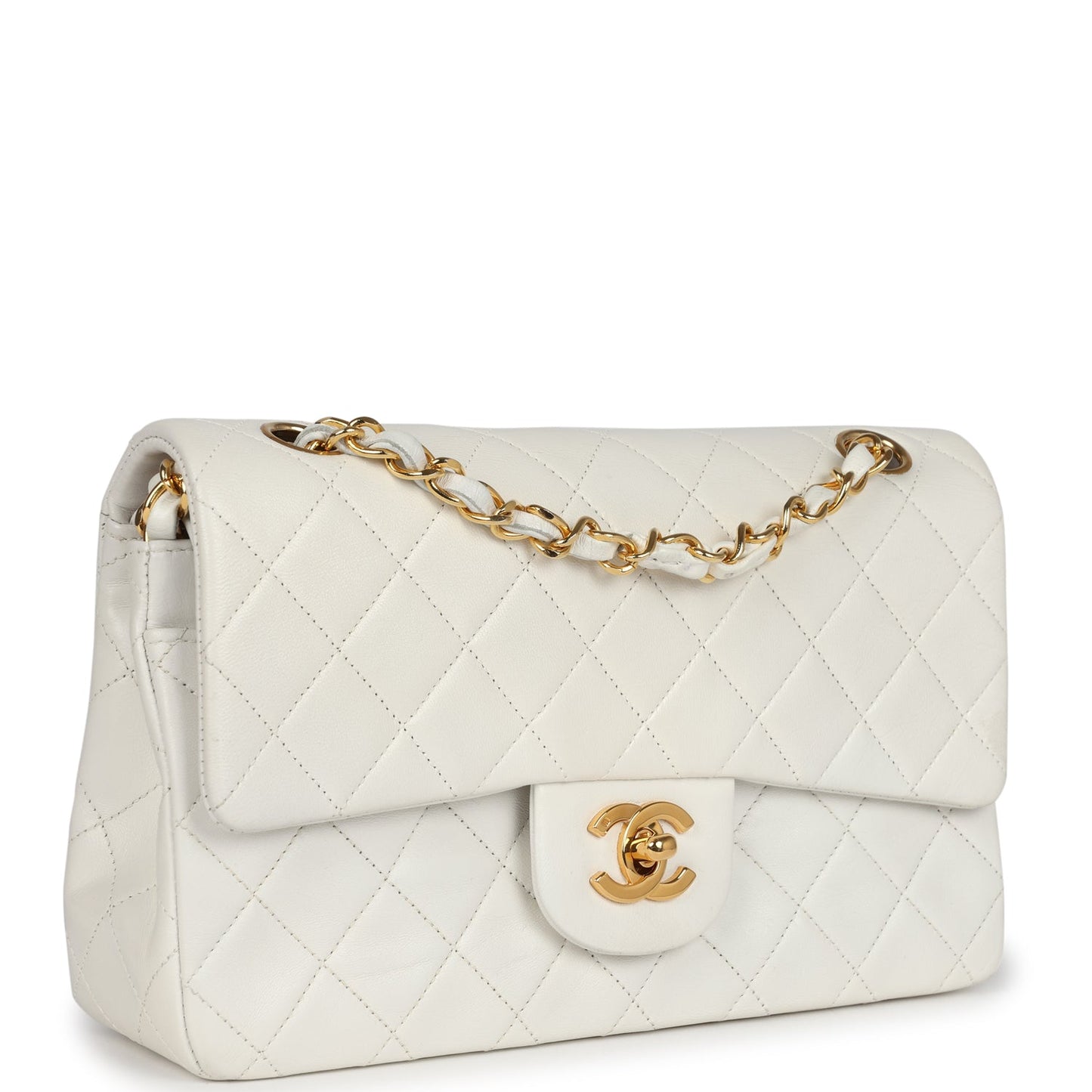 Chanel  Small Classic Double Flap White Lambskin Gold Hardware