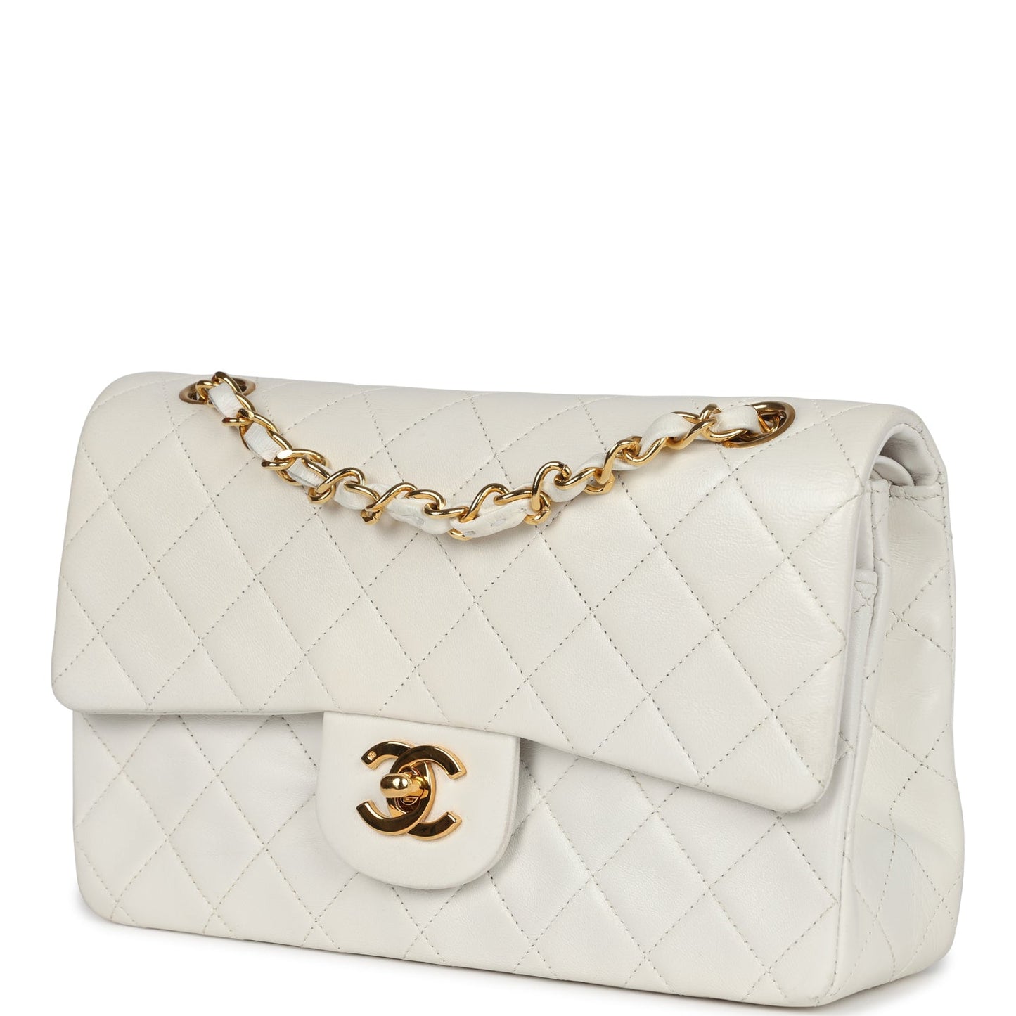 Chanel  Small Classic Double Flap White Lambskin Gold Hardware