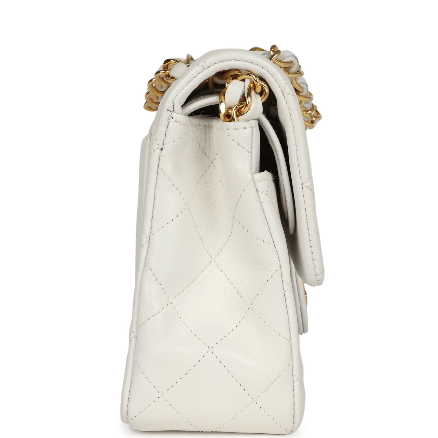 Chanel  Small Classic Double Flap White Lambskin Gold Hardware