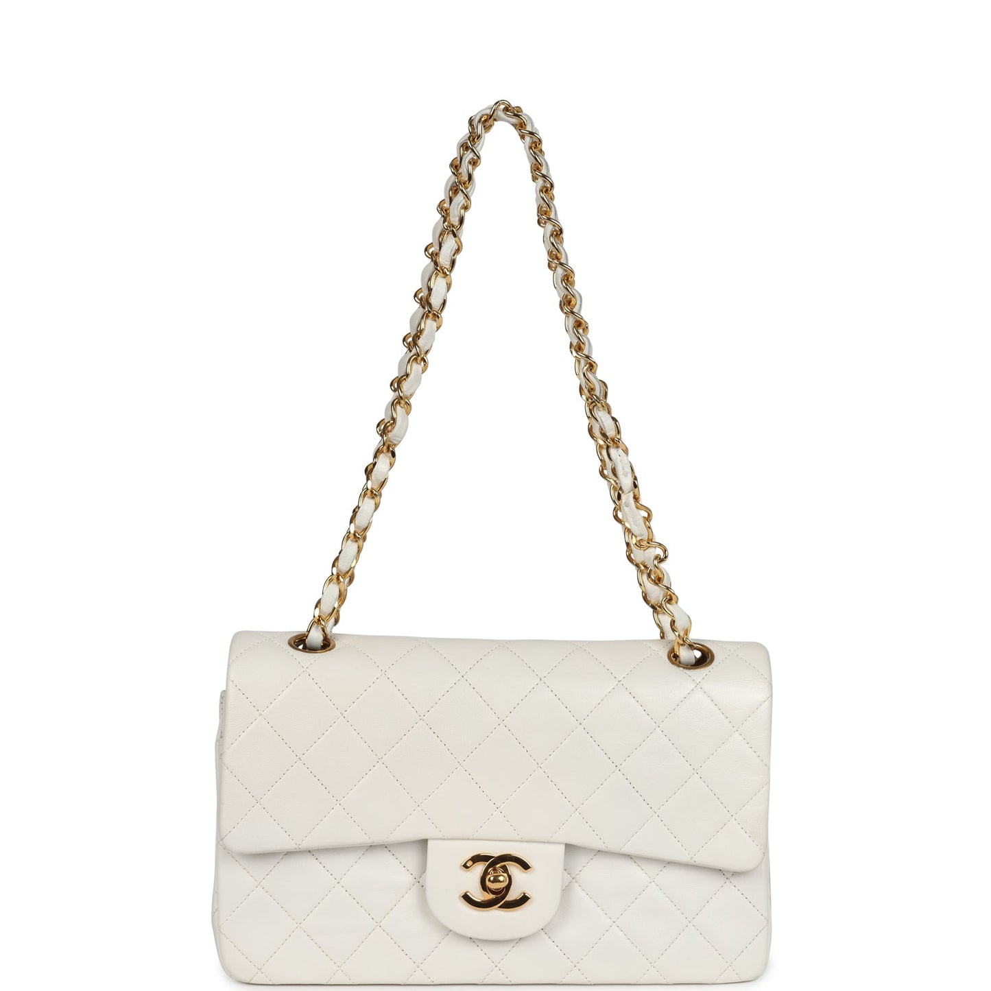 Chanel  Small Classic Double Flap White Lambskin Gold Hardware