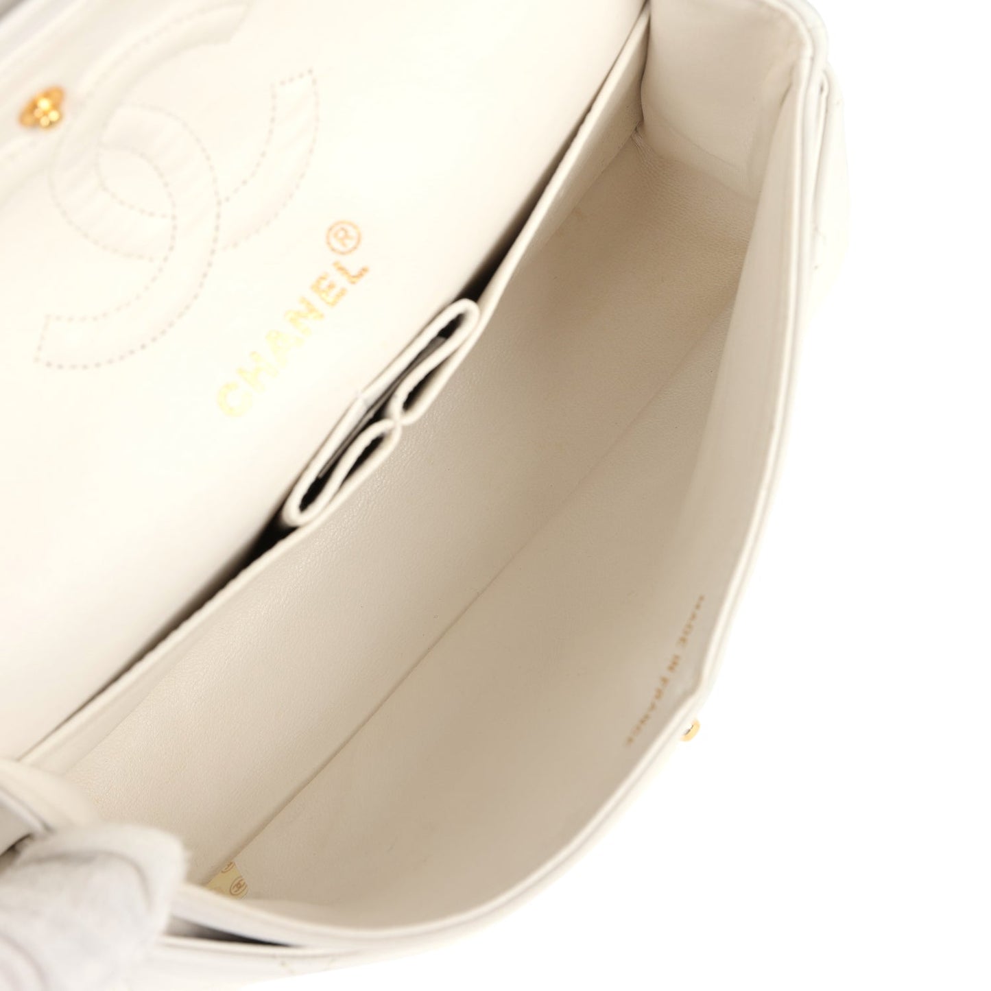 Chanel  Small Classic Double Flap White Lambskin Gold Hardware