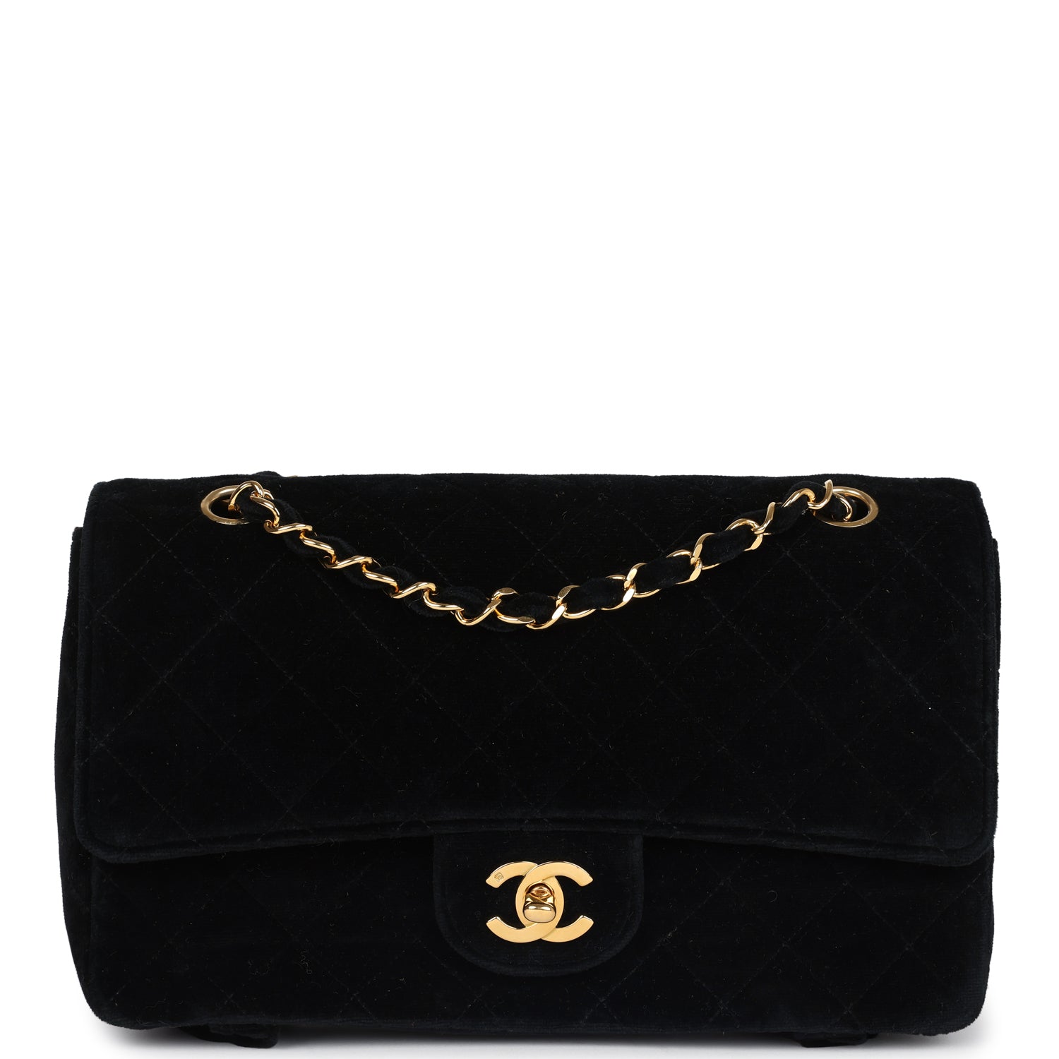 Chanel Medium Single Flap Bag with Magazine Holder Black Velvet Gold Hardware