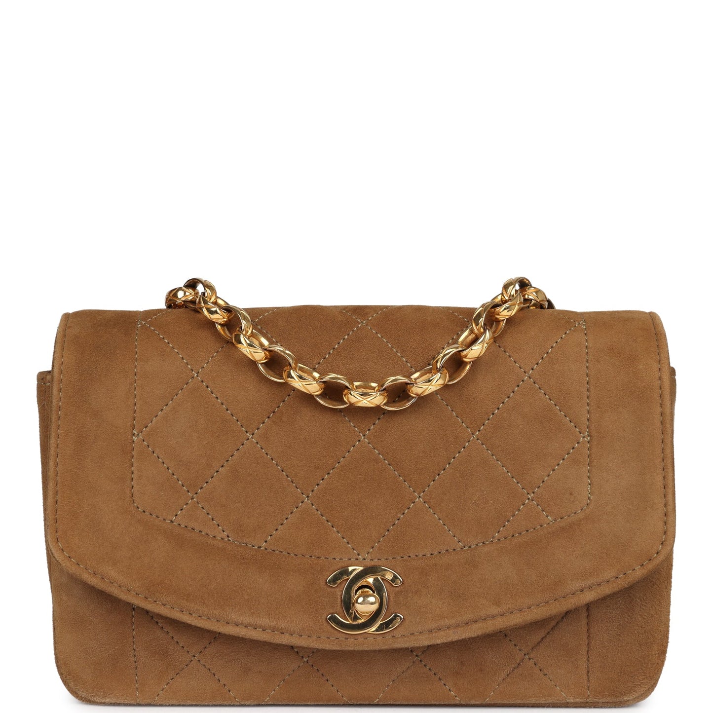 Chanel  Mini Diana Flap Bag Brown Suede Gold Hardware