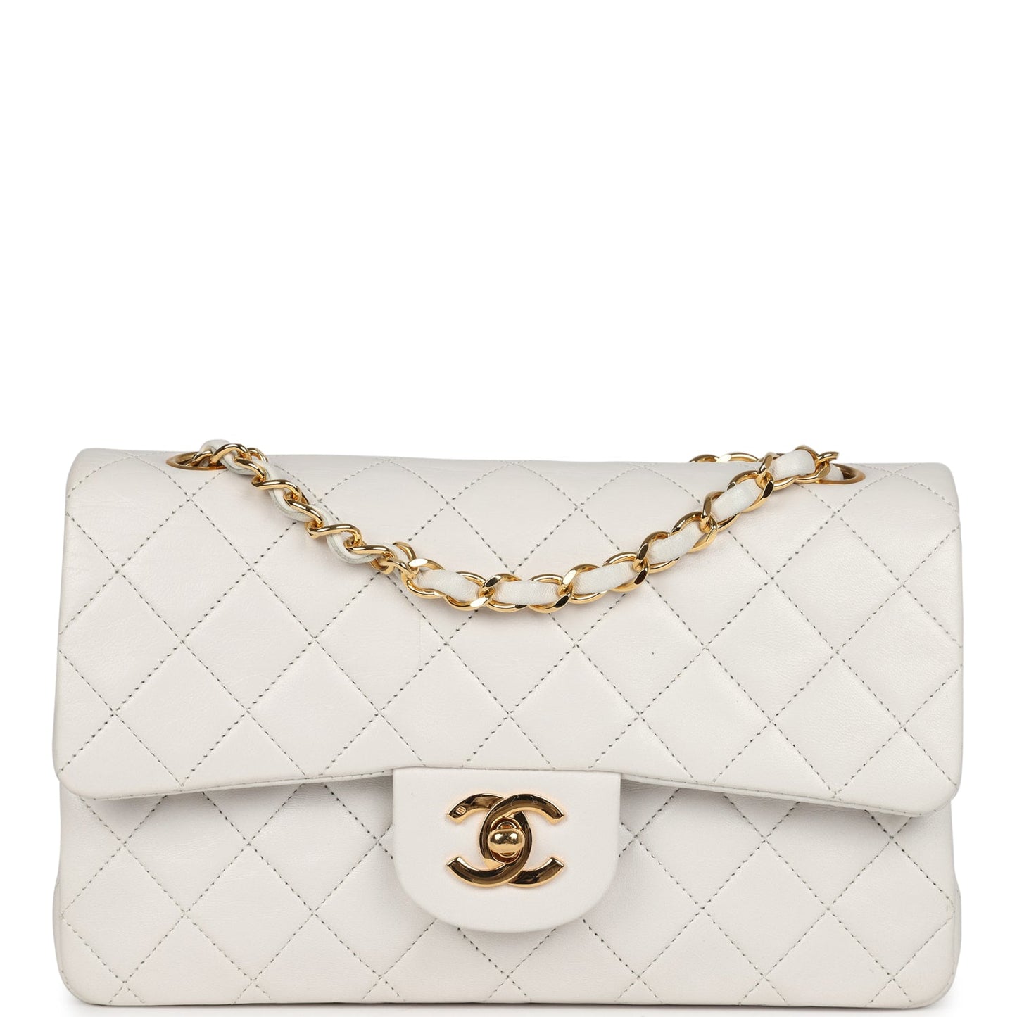 Chanel  Small Classic Double Flap Bag White Lambskin Gold Hardware