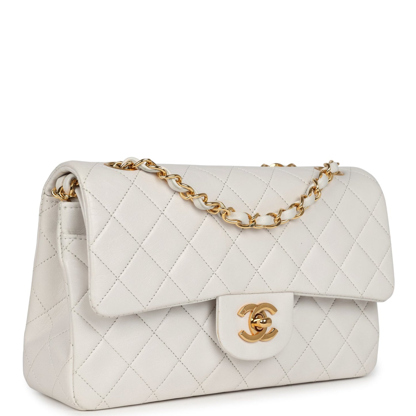 Chanel  Small Classic Double Flap Bag White Lambskin Gold Hardware