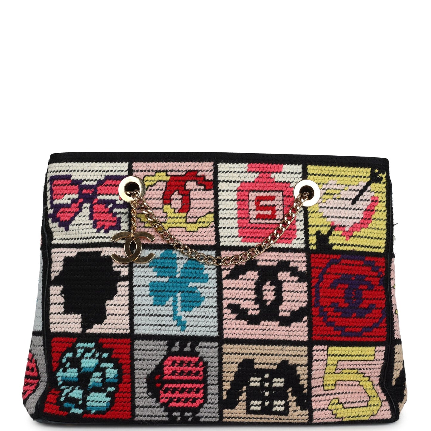 Chanel  Precious Symbols Needle Point Tote Multicolor Wool Gold Hardware