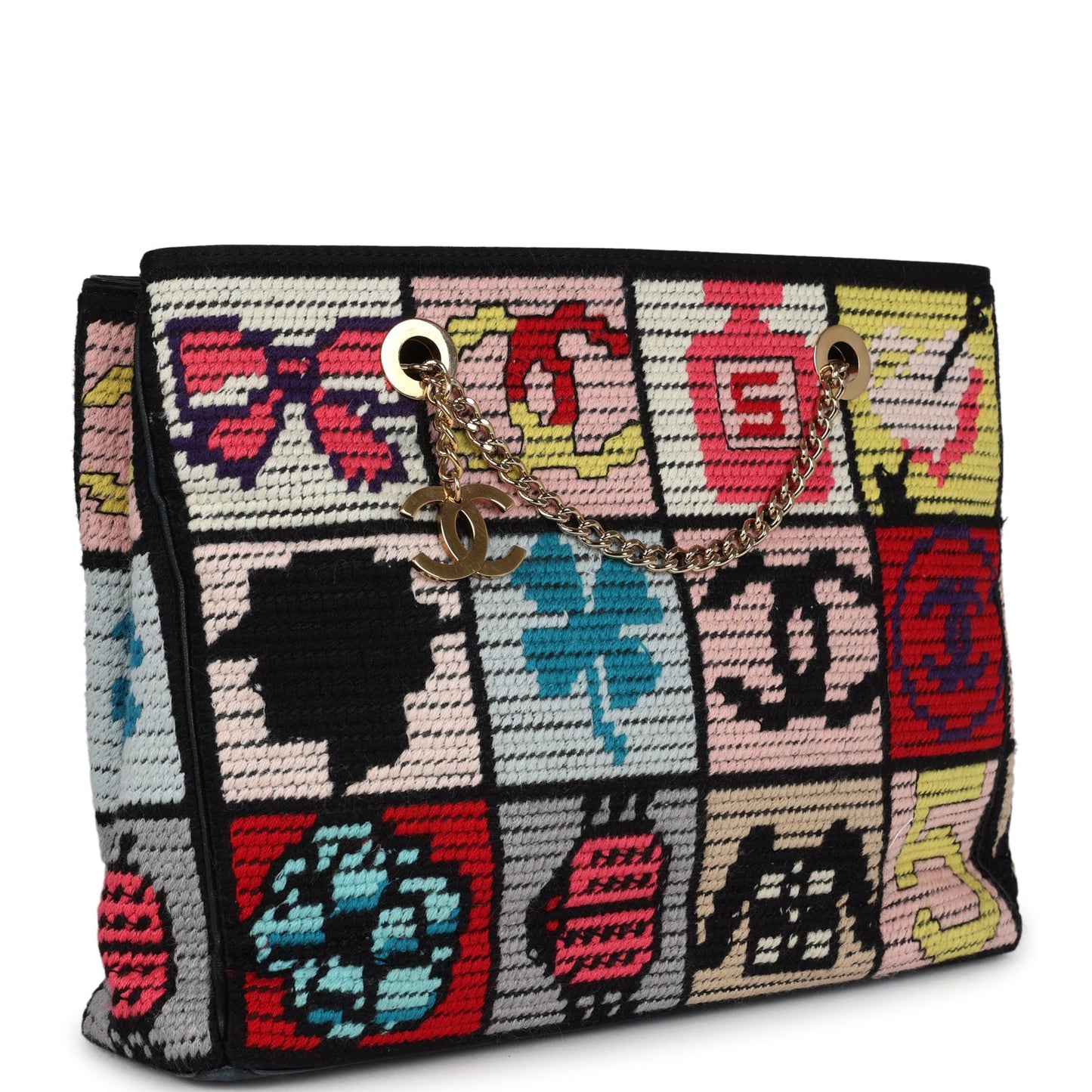 Chanel  Precious Symbols Needle Point Tote Multicolor Wool Gold Hardware