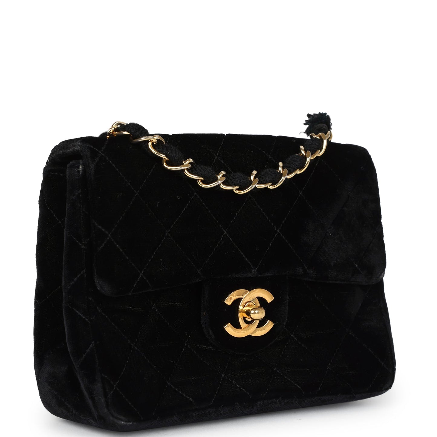 Chanel Mini Square Flap Bag Black Velvet Gold Hardware