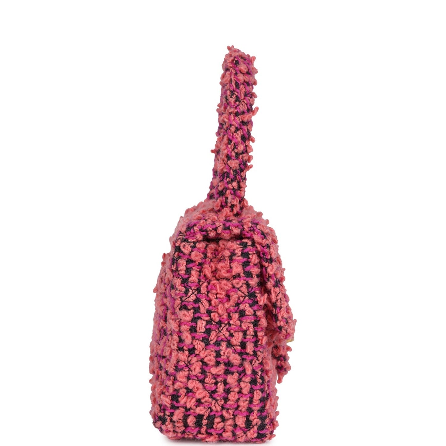 Chanel Micro Kelly Child Flap Bag Pink and Black Tweed Boucle Gold Hardware