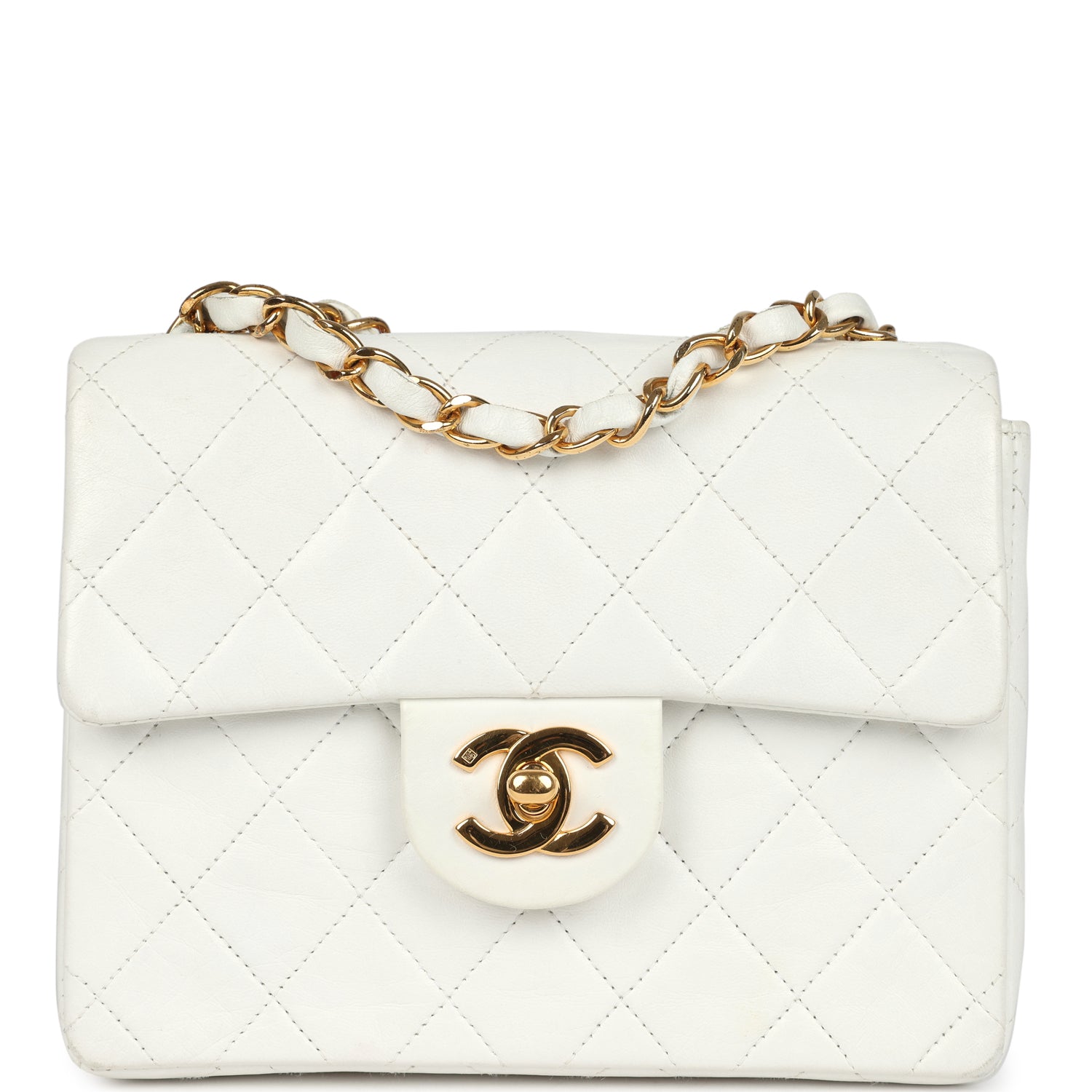 Chanel Mini Square Flap Bag White Lambskin Gold Hardware