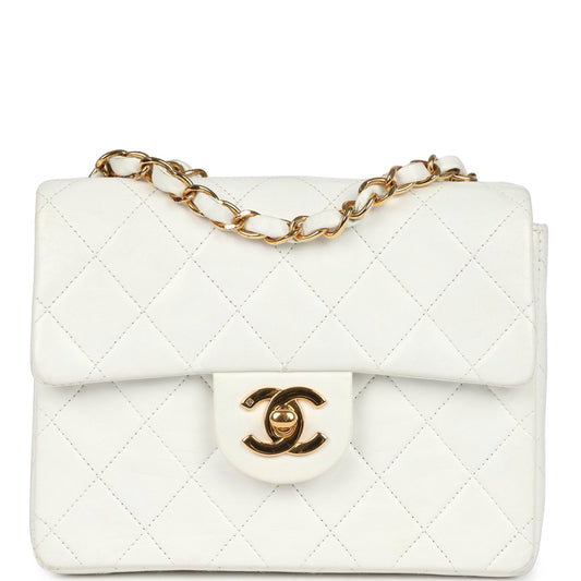 Chanel Mini Square Flap Bag White Lambskin Gold Hardware