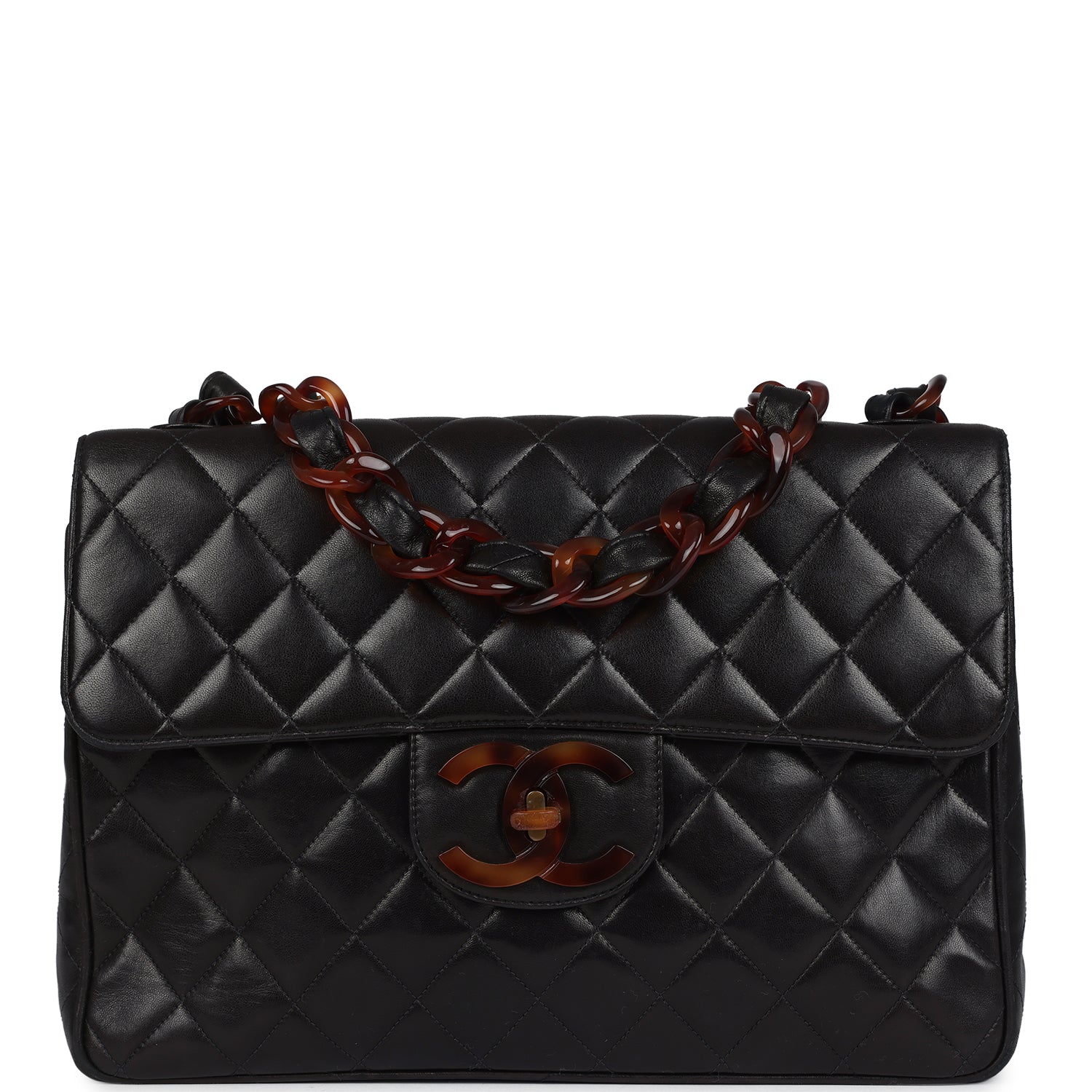 Chanel Jumbo Classic Single Flap Bag Black Lambskin Tortoiseshell Bakelite Hardware