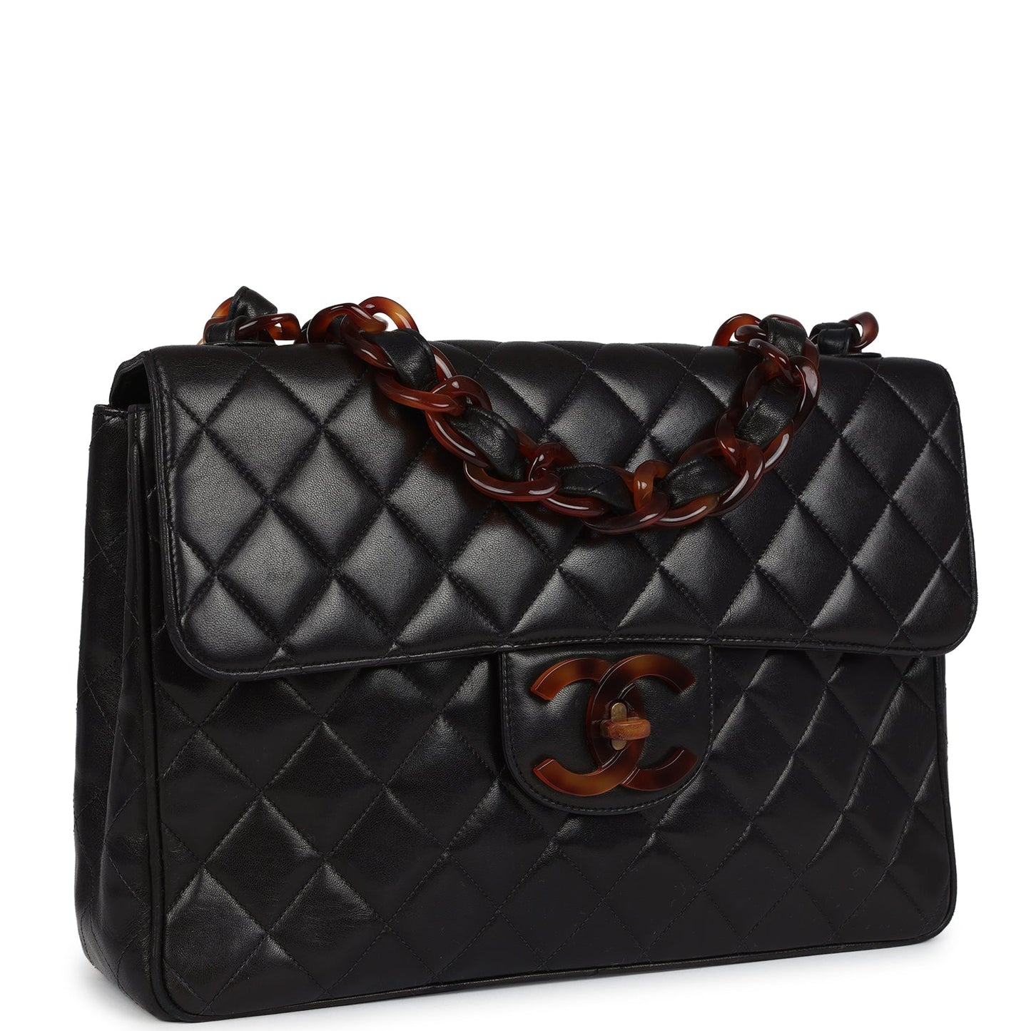 Chanel Jumbo Classic Single Flap Bag Black Lambskin Tortoiseshell Bakelite Hardware