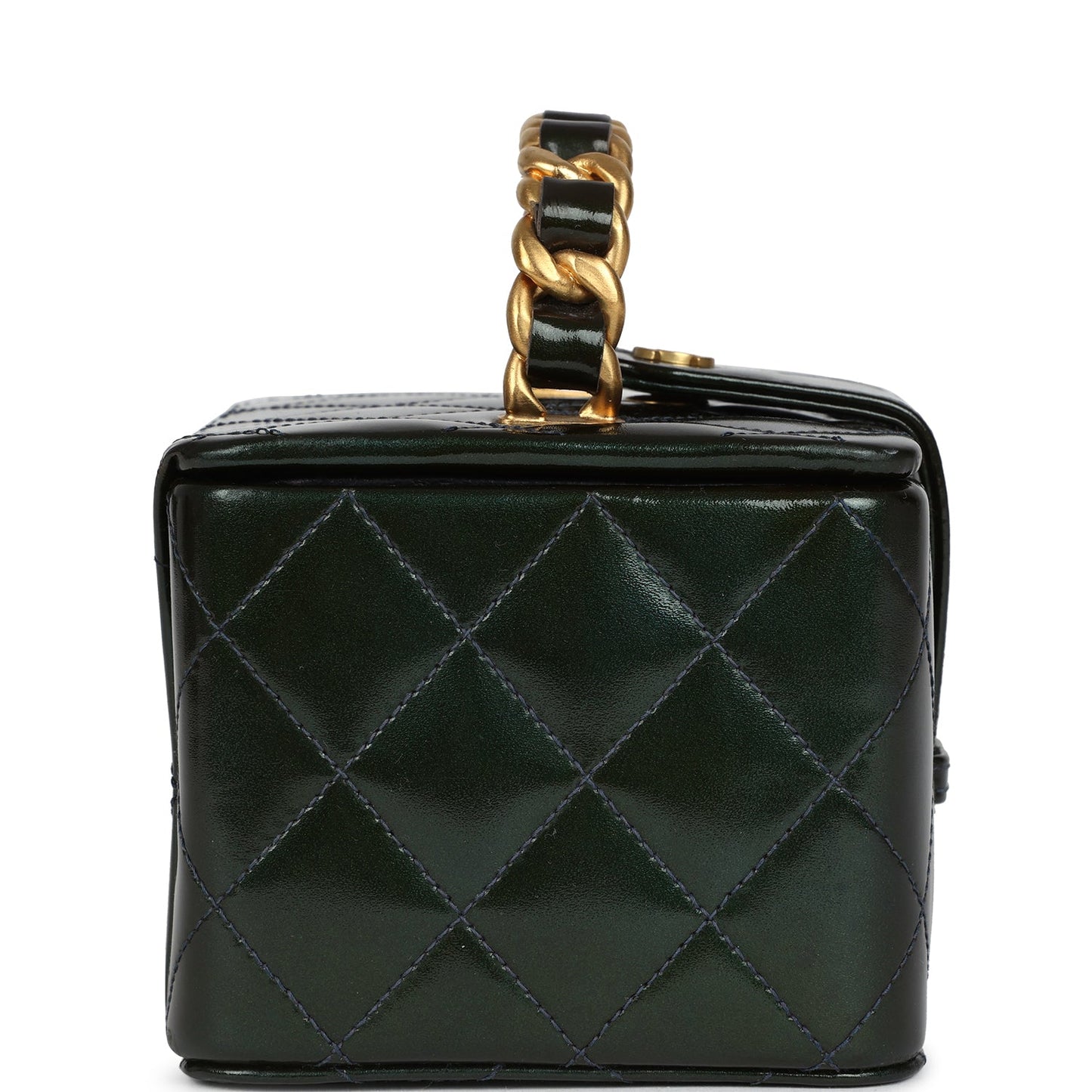 Chanel Mini Square Vanity Green Patent Antique Gold Hardware Handbag