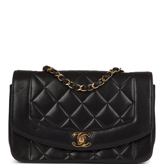 Chanel Small Diana Flap Bag Black Lambskin Gold Hardware