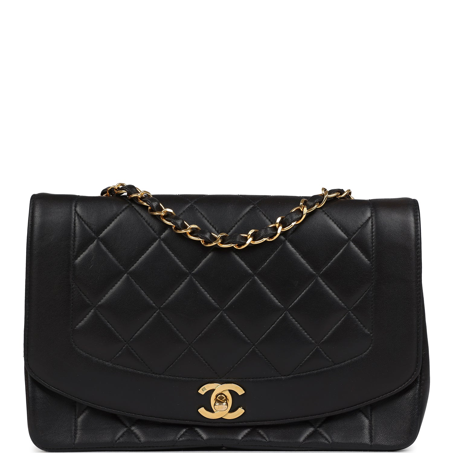 Chanel Medium Diana Flap Bag Black Lambskin Gold Hardware