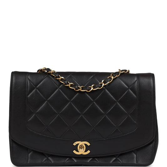 Chanel Medium Diana Flap Bag Black Lambskin Gold Hardware