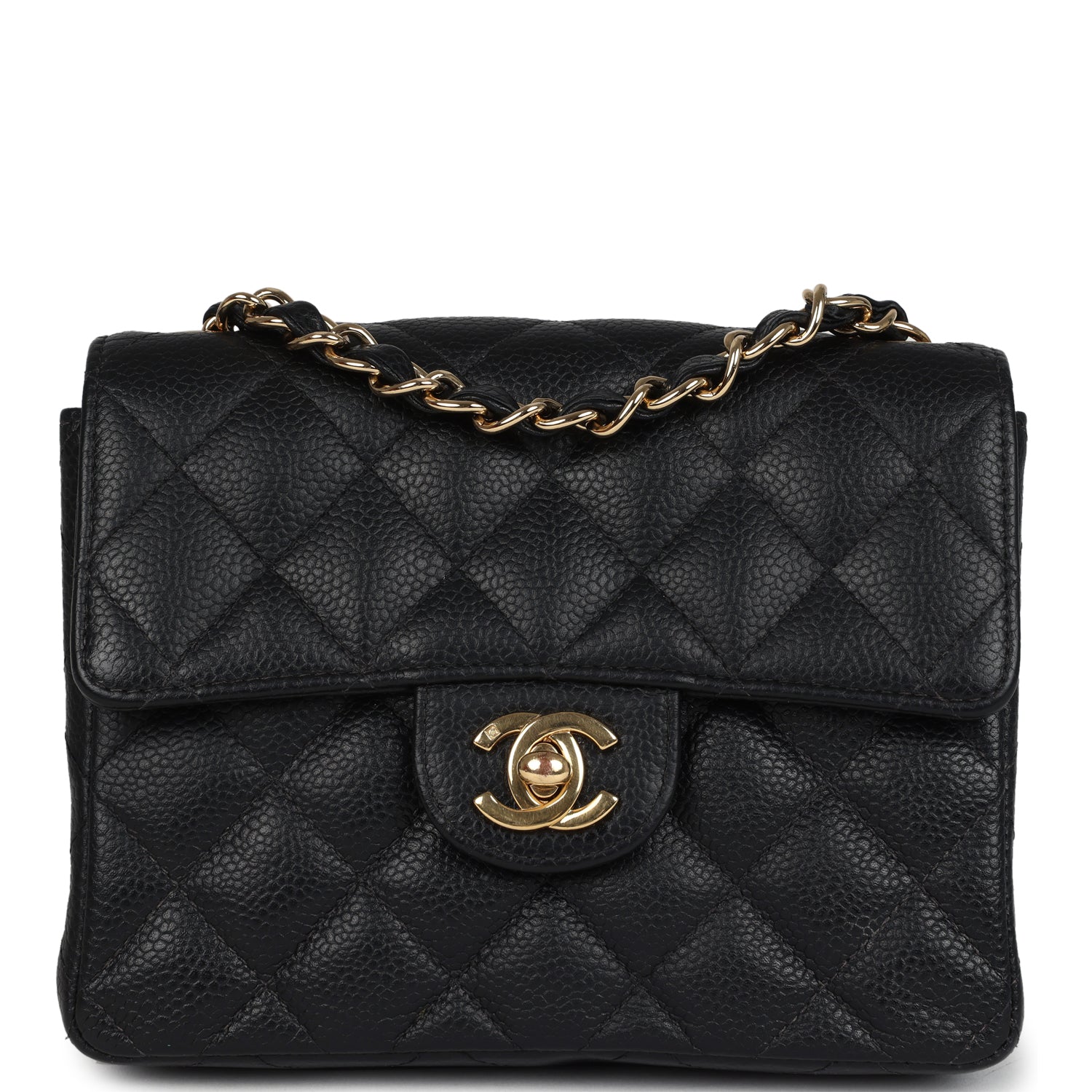 Chanel Mini Square Half Flap Bag Black Caviar Gold Hardware