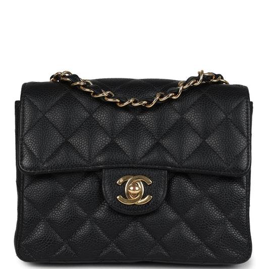 Chanel Mini Square Half Flap Bag Black Caviar Gold Hardware