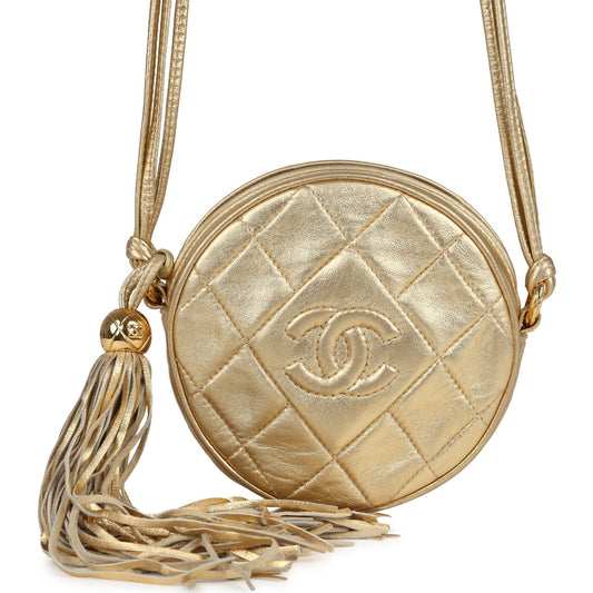 Chanel Mini CC Round Crossbody Bag Gold Lambskin Gold Hardware