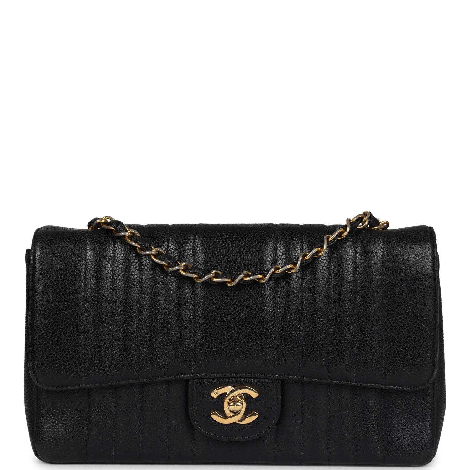Chanel Medium Vertical Flap Bag Black Caviar Gold Hardware