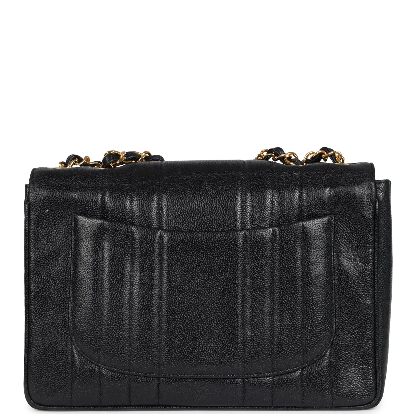 Chanel Jumbo Classic Mademoiselle Vertical Flap Black Caviar Gold Hardware Shoulder Bag