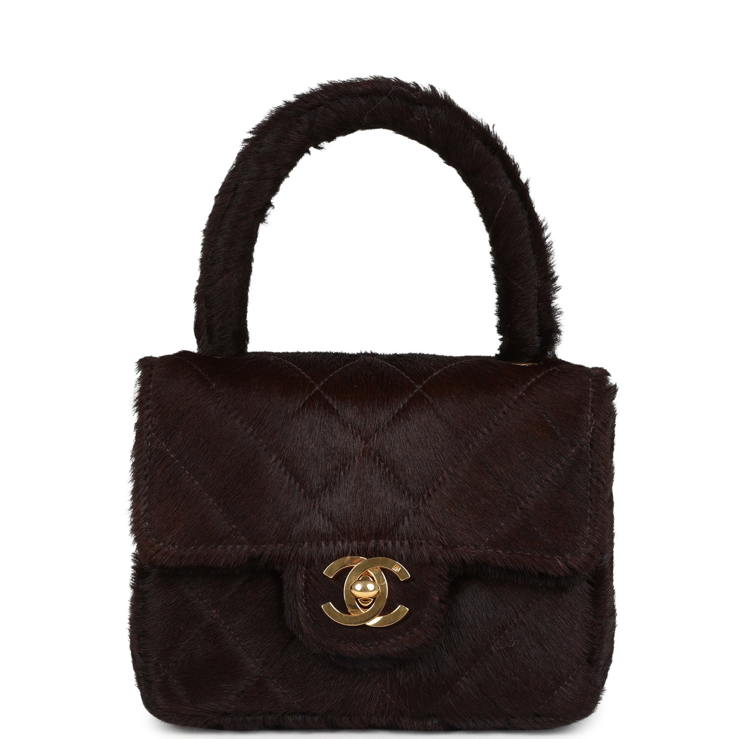 Chanel Micro Kelly Child Dark Brown Pony Hair Gold Hardware Handbag