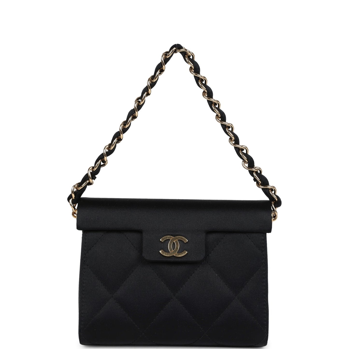 Chanel Mini Evening Handbag Bag Black Satin Gold Hardware
