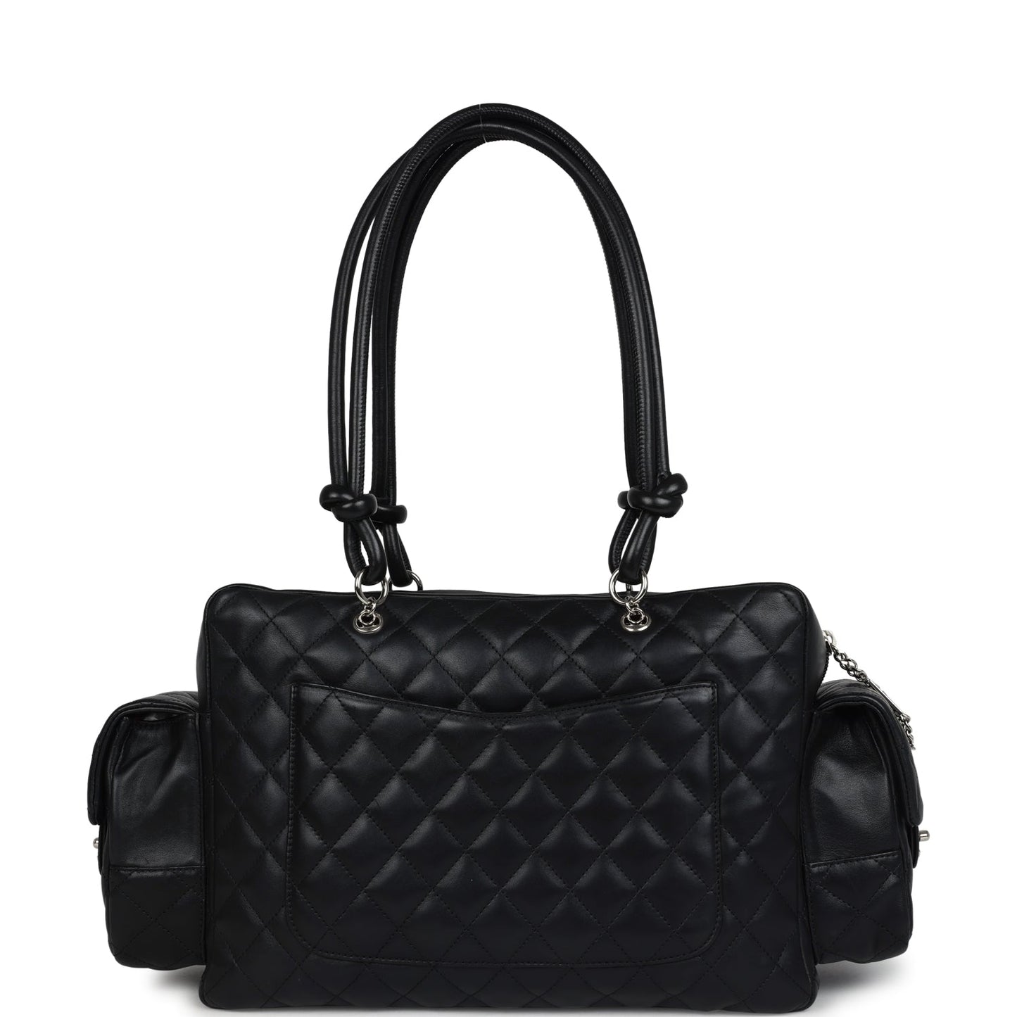 Chanel  Large Cambon Ligne Reporter Bag Black and White Lambskin Silver Hardware