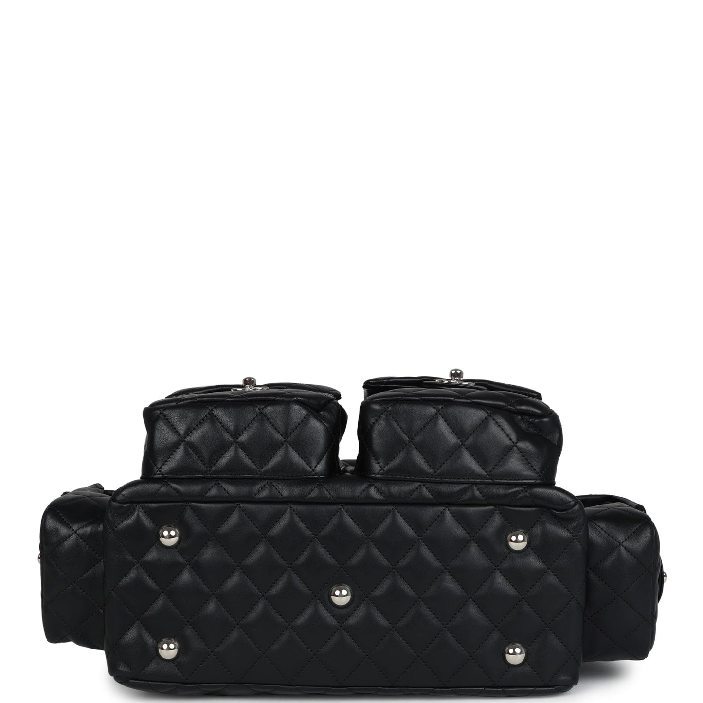 Chanel  Large Cambon Ligne Reporter Bag Black and White Lambskin Silver Hardware