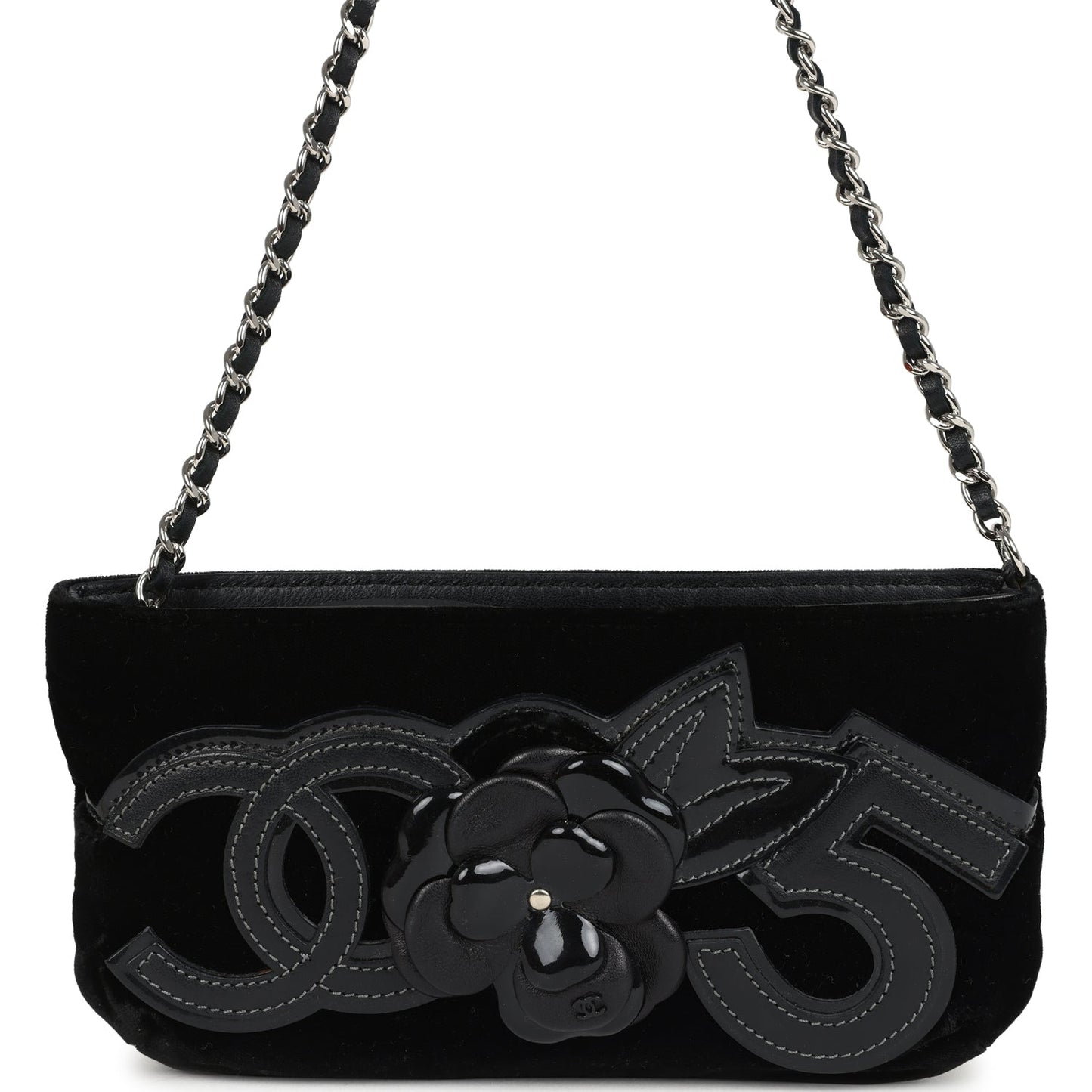 Chanel No. 5 Camelia Pochette Black Velvet Silver Hardware Crossbody