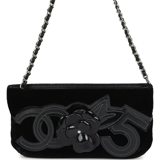 Chanel No. 5 Camelia Pochette Black Velvet Silver Hardware Crossbody