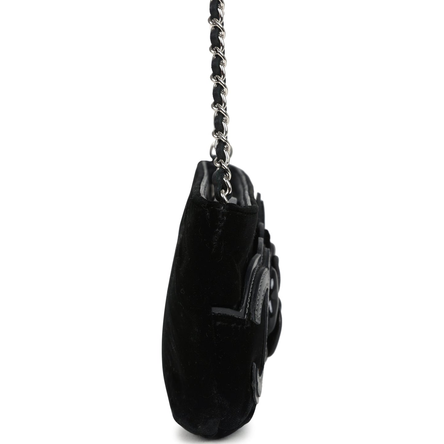 Chanel No. 5 Camelia Pochette Black Velvet Silver Hardware Crossbody