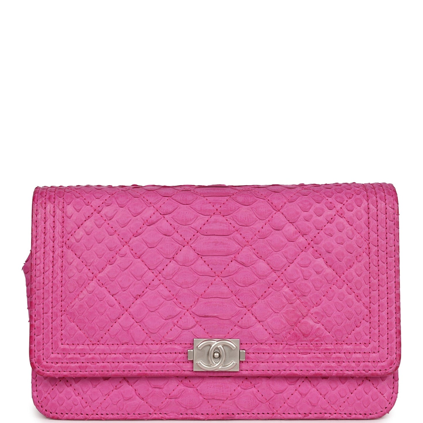 Chanel Boy Wallet On Chain WOC Pink Python Brushed Silver Hardware