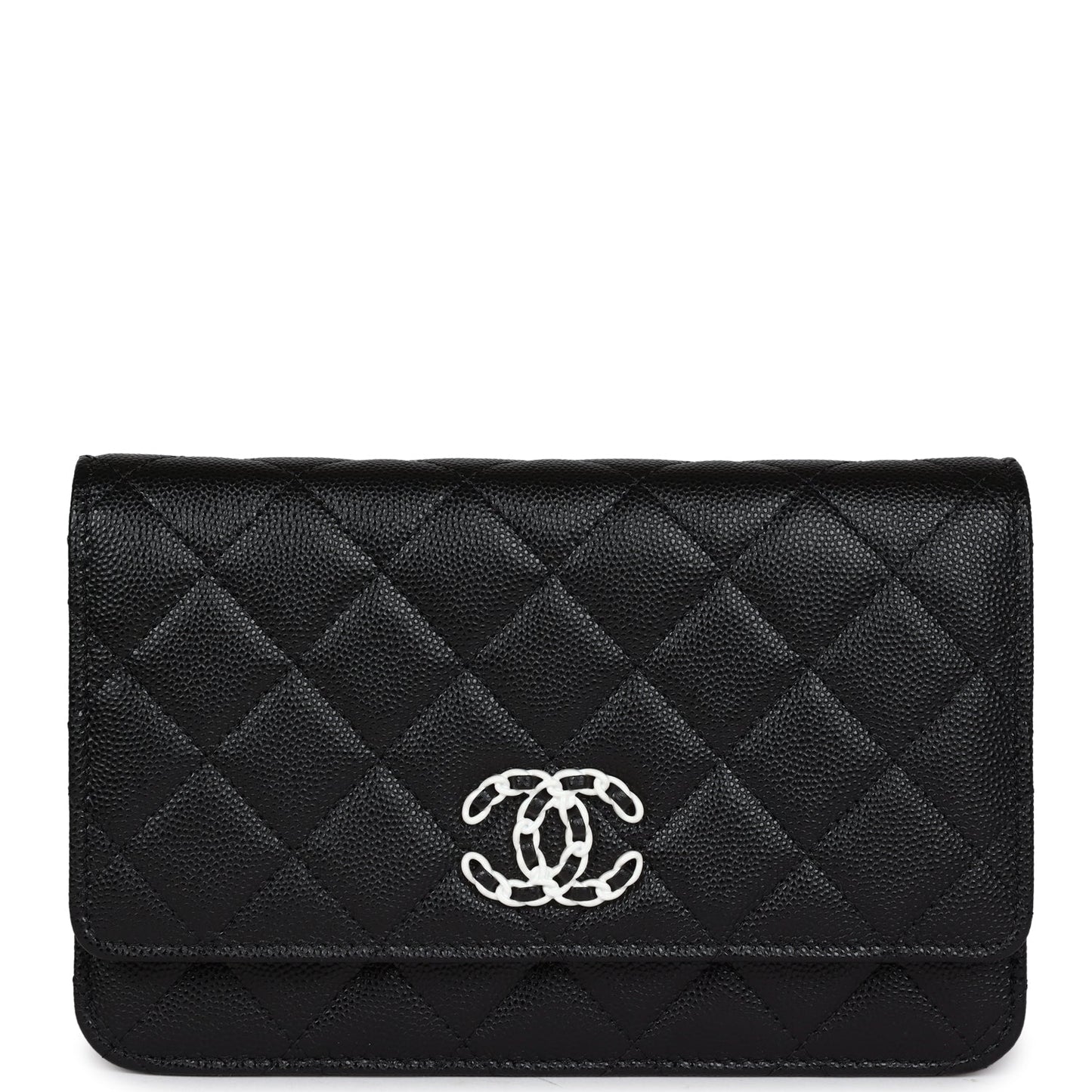 Chanel Wallet On Chain WOC Black Caviar White and Silver Hardware Crossbody