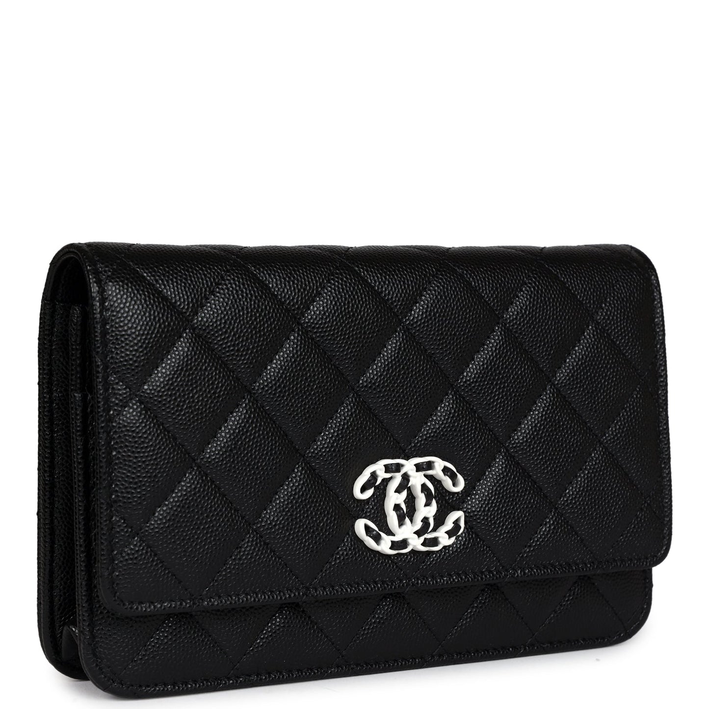 Chanel Wallet On Chain WOC Black Caviar White and Silver Hardware Crossbody