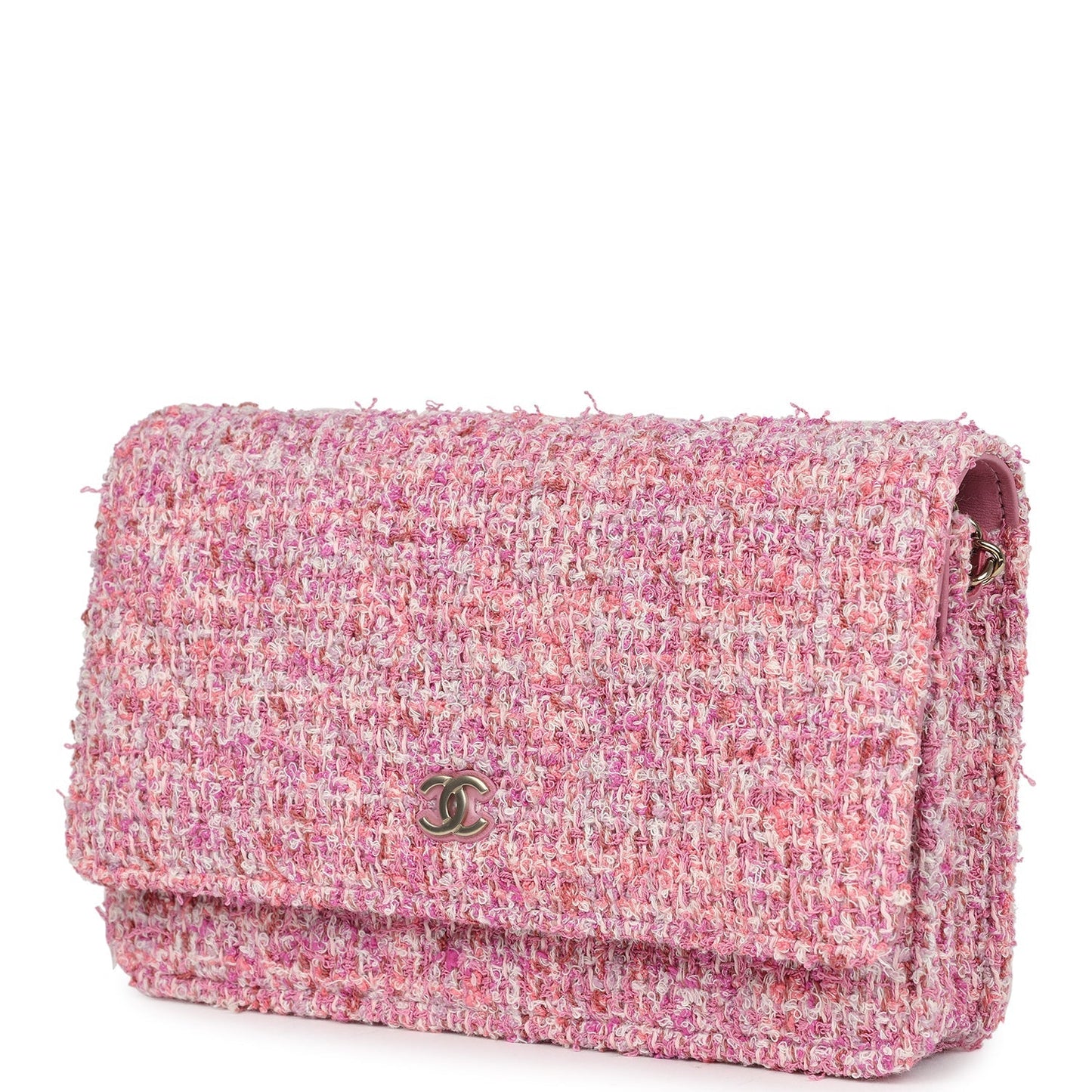 Chanel Classic Wallet On Chain WOC Pink Multicolored Tweed Gold Hardware Crossbody